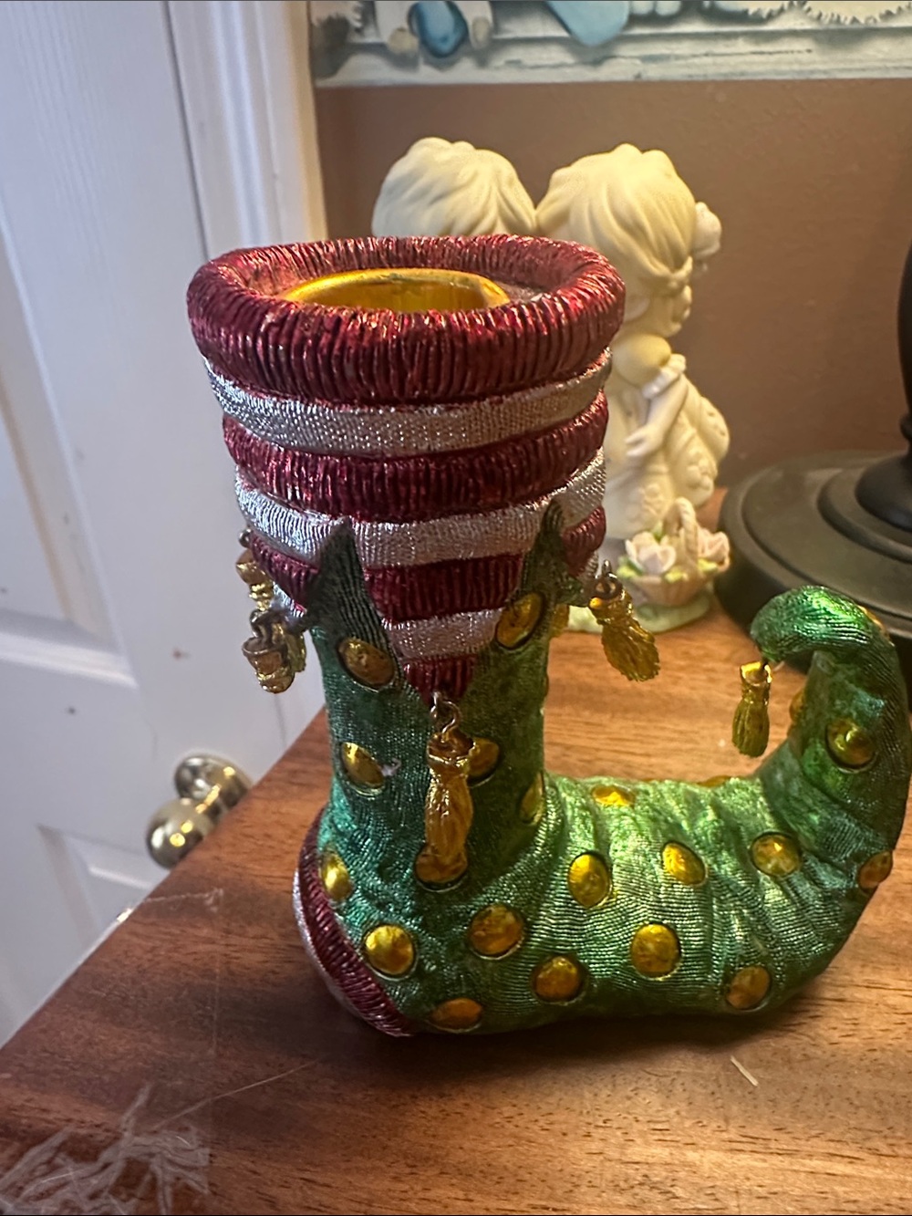 Boston Warehouse Elf shoe taper candle holder Size 4 1/2”